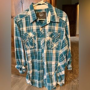 BKE Men’s button down Medium athletic fit blue and white